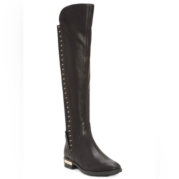 Vince Camuto Shoes - Vince Camuto Black Over the Knee Studded Leather Boots size 5